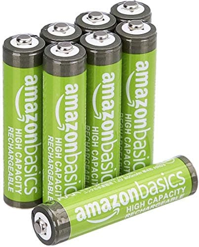 Amazon Basics - Batterie AAA ricaricabili, ad alta capacità, 850 mAh, pre-caricate, NiMh, Confezione da 8