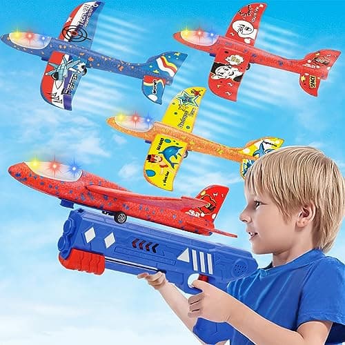 FAMKEEP Giocattoli Lanciatore Aereo,Aereo Giocattolo Aliante Aeroplano Schiuma per Bambini, Giochi Giardino Esterno All'aperto Interattivi Gioco Bimbi 3 4 5 6 7 8 9 10 Anni