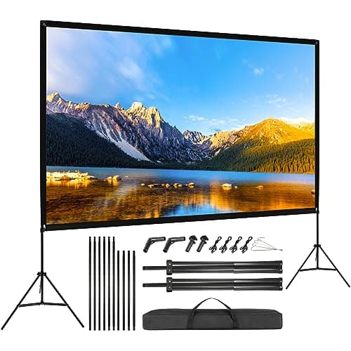 VISULAPEX Schermo per Proiettore con Supporto 120", 4K HD 16:9 Schermo del Proiettore Portatile, Grandangolo di 160 Gradi, Perfetta per Teatro Domestico, il Cinema All'aperto