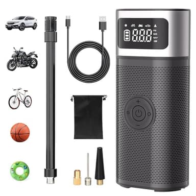 Compressore Aria Portatile Auto, 12V Portable Mini Air Compressor 150PSI Gonfiatore Elettrico con Batteria Ricaricabile, Schermo LCD Digitale, Pompa Elettrica per Bicicletta,Moto,Monopattino,Palloni