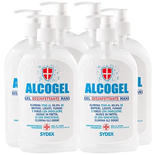 Gel Disinfettante Mani Professionale Igienizzante Antibatterico - Presidio Medico Chirurgico Elimina Odori Fino al 99,9% di Germi Funghi Batteri e Virus (6x 500ml)