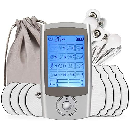TENS Professionale Elettrostimolatore Muscolare, Dispositivo di EMS ricaricabile con 16 Modalità, per alleviare dolore su schiena, collo, spalle