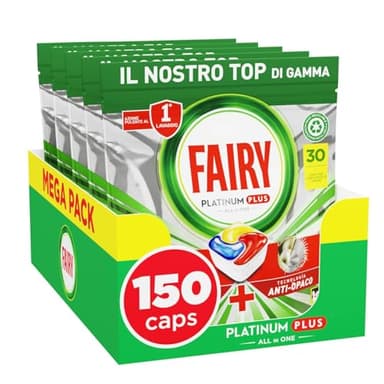 Fairy Platinum Detersivo Pastiglie Lavastoviglie Plus, Brillantante, 150 Capsule Lavastoviglie, Limone, Tecnologia Pulizia Profonda, Contro Il Grasso e le Incrostazioni Ostinate Anche Nei Cicli Brevi