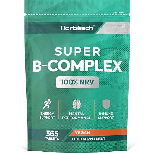 Vitamina B Complex Alto Dosaggio | 1 Anno di Scorta | 365 Compresse Vegane | Vitamina Gruppo B Completo con Biotina, Vitamina B1, B2, B3, B6, B12, Acido Folico e Colina | di Horbaach