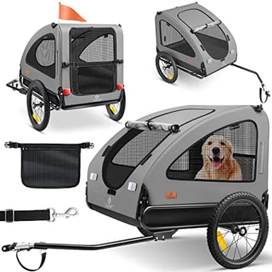 KESSER® Rimorchio per Cani 2in1, Carrello per Bicicletta, 250L circa di Volume, incl. Bandierina e Borsa, Pieghevole, SmartSpace Concept, Massima Capacità di Carico - 45 kg, Grigio/Nero