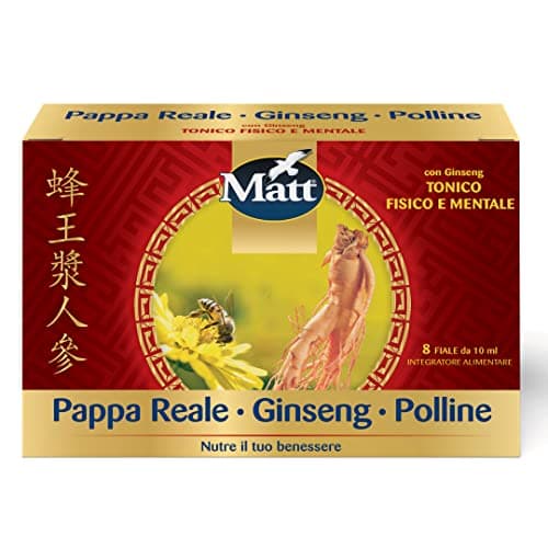 Matt, Pappa Reale Ginseng e Polline, Tonico Fisico e Mentale, Integratore Alimentare Senza Glutine Utile in Caso di Stanchezza Fisica e Mentale, Confezione con 8 Fiale da 10 ml