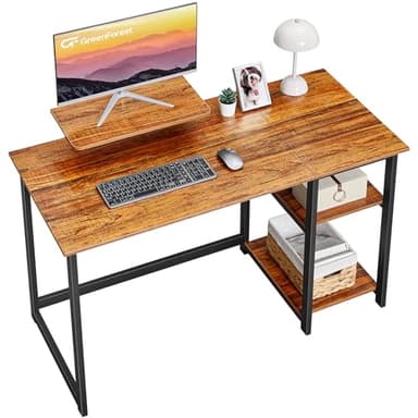 GreenForest Computer Desk 40 inch, Small Home Office Desk with Monitor Shelf and 2-Tier Reversible Storage Shelves for Small Spaces, Easy Assembly, Walnut