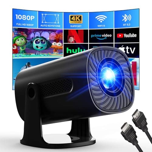 Mini Proiettore 1080P 4K Supporta 2025 Proiettore con WiFi e Bluetooth Proiettore NetfIix,Prime Video,YouTube,Auto Keystone & Zoom,Altoparlante Stereo,Proiettore Portatile Esterno Casa,Nero