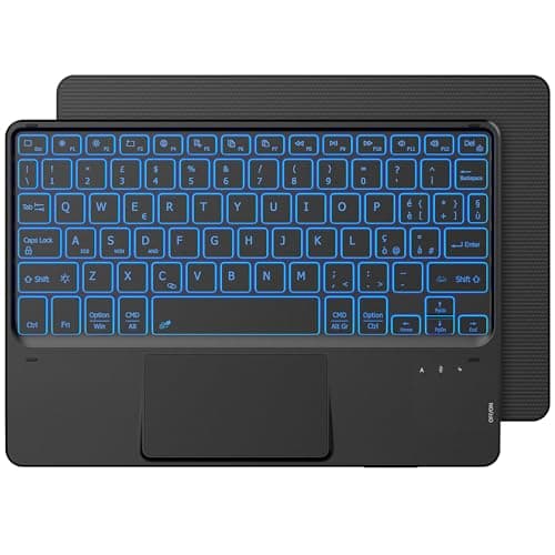 CACOE Tastiera Bluetooth Wireless Ultra Sottile con Multi Touch Integrato Touch Pad con Android IOS e Windows, 7 Colori Retroilluminate, Tastiera Wireless, Layout Italiano, Nera