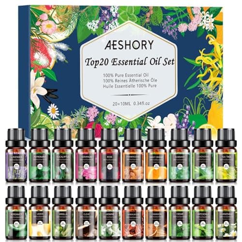 AESHORY Set di Oli Essenziali 20 x 10ml,100% Olio Essenziale Puri e Naturali per Diffusori Umidificatore, Kit Oli Essenziali per Aromaterapia, Candele Fai Da Te, Profumate, SPA, Massaggi