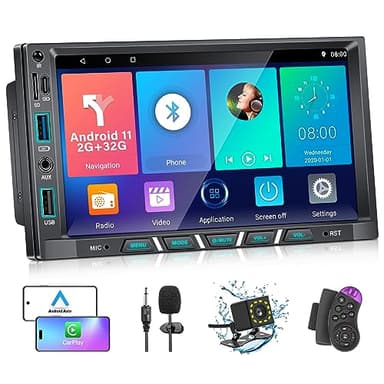 Autoradio 2 Din Android con Apple CarPlay e Android Auto, 2 Din Android Stereo Auto Bluetooth con Schermo HD da 7 Pollici con Backup Camera/Mirror Link/GPS/WiFi/FM/AUX/USB/TF.