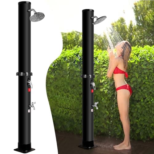 Bsteciar Doccia Solare da Giardino 40 Litri, Doccia Esterno con Soffione a Pioggia Regolabile a 360° e Rubinetto, Temperatura Massima di 60°C - Perfetto per Giardino Campeggio e Relax all'aperto