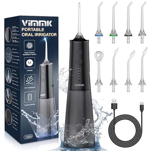 Vimmk Irrigatore Orale Senza Fili, Idropulsore Dentale ad Acqua con Irrigatore Orale Dentale Ricaricabile Impermeabile IPX7 per Viaggi a Casa (Nero)