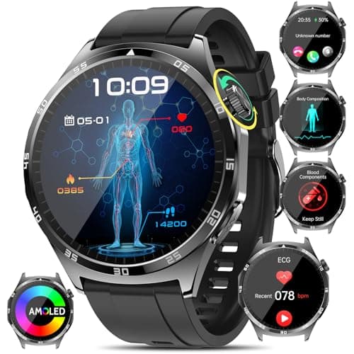 2025 Smartwatch Uomo con ECG/HRV/Lipidi/Acido Urico/BMI/Sonno,1.43"AMOLED 𝐆li𝐜𝐞𝐦𝐢𝐚 Orologio Fitness con Chiamate,24h Pressione Sanguigna/Temperatura Corporea/Cardiofrequenzimetro,per Android iOS