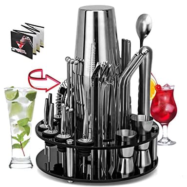 CKductpro Bartender Kit, 41 pezzi Boston Cocktail Shaker in acciaio inossidabile,supporto rotante in acrilico, Bar Gift Set