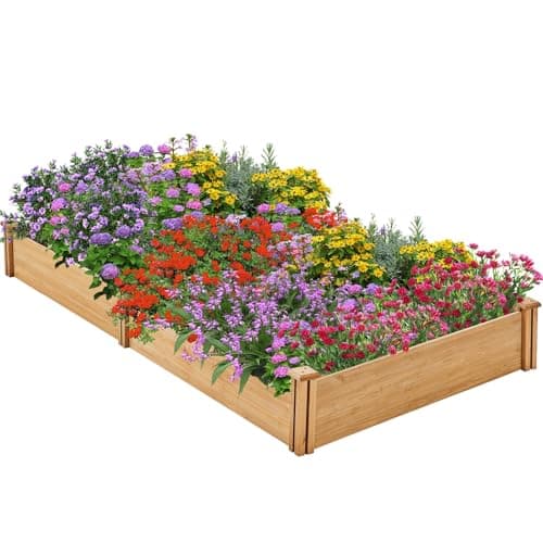 Yaheetech Letto Rialzato da Giardino in Legno Massiccio 234,5 cm × 120,5 cm × 25,2 cm con Griglia Centrale Fioriera da Giardino per Coltivazione Marrone Chiaro