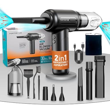 PORTENTUM Air Blower And Vacuum ABV-1, Aspirapolvere Senza Fili et Aria Compressa, Nero, 68 W, 75 decibeles