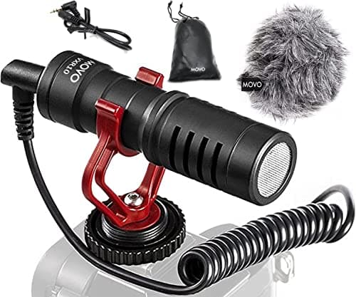 Movo VXR10 - Microfono universale a fucile per fotocamera, microfono per fotocamera DSLR, iPhone e smartphone Android, compatibile con fotocamere Canon EOS, Nikon e Sony, con supporto antiurto,