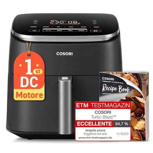 COSORI Friggitrice ad Aria Turbo Blaze 6L (1,36Kg), Air Fryer con DC Motore Tecnologia, 9 Funzioni & 5 Velocità della Ventola Automatica, 110 Ricette & 96 Tabelle di Cottura degli Ingredienti, 1725W