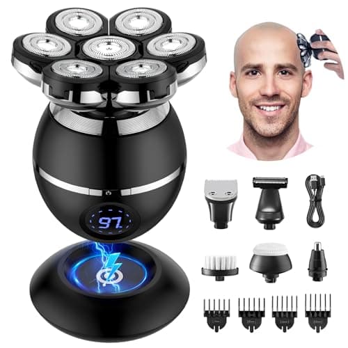 ETENTOUS Rasoio Testa Calva Uomo -7D Rasoio Elettrico Barba - 6 in 1 Rasoio Capelli Uomo Testa Impermeabile IPX7 Rasoio Elettrico Corpo Uomo con Display LED/9 Kit di Bellezza.