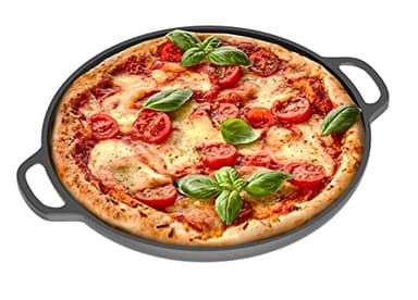 Chef Pomodoro Teglia per Pizza Rotonda in Ghisa Antiaderente da, Teglia Pizza Rotonda con Maniglie, Resiste ad Alte Temperature, Padella Pizza Adatta a Forni, Barbecue, Falò (30 cm)