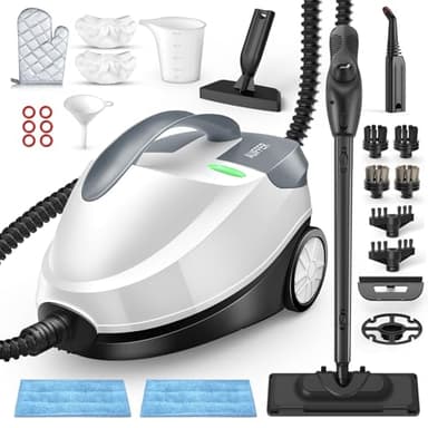 Pulitore a Vapore, 28 Accessori, 1,5 L 2000W, Pressione del Vapore 4 bar, Vapore Bloccabile, Potente Pulitore Vapore Casa per Rimuovere Sporco e Grasso da Pavimenti, Mobili Imbottiti e in Bagno