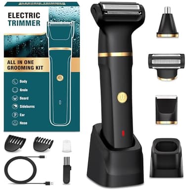 Rasoio Elettrico Corpo Uomo,3 In 1 Rasoio Parti Intime Uomo per Torace,Gambe,Ascelle,Naso,Viso,Depilatore Corpo con Base Di Ricarica,Umido e Asciutto IPX7,120Minuti di Autonomia