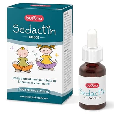 Buona Sedactin Gocce Bambini 20ml, Integratore con L-Teanina e Vitamina B6, Formulato in Modo Specifico per la Gestione dell'Agitazione del Bambino, Rilassante, Senza Glutine e Lattosio con Contagocce