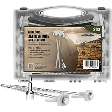 com-four® 20 picchetti per Tenda in Acciaio - picchetti a Vite nella Scatola di Trasporto - robusti picchetti con Filettatura per Campeggio e all'aperto - picchetti Ideali per Terreni duri