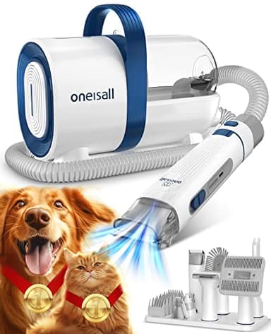 oneisall toelettatura e aspirazione a Vuoto per Animali Domestici, Tosatrice per Cani e Gatto Pelo Lungo Professionale, 7 Strumenti per la toelettatura Per la depilazione di cani e gatti (blu)