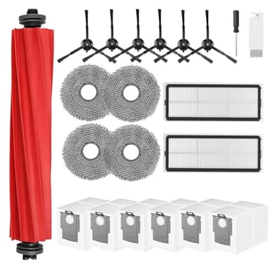 21 Pezzi Kit di Accessori per Roborock Qrevo S/QRevo PRO/QRevo MaxV/Qrevo Plus Aspirapolvere,1 Spazzola Principale,6 Sacchetti di Polvere, 6 Spazzole Laterali,2 Filtri,4 Panni,1 Pennello,1 cacciavite