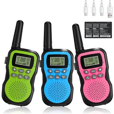 Walkie Talkie Bambini 3 Pezzi, Apkezel Walkie Talkie Bambini Ricaricabili con Batteria da 1000 mAh, Große Reichweite 3km Woki Toki Bambina con Torcia VOX per Esterni, Campeggio, Escursionismo