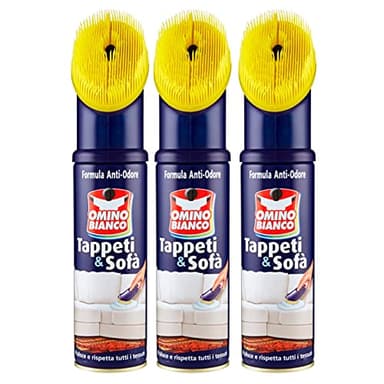 Omino Bianco - Prodotto Specifico per Tappeti e Divani, Pulitore e Detergente per Tessuti con Formula Antiodore, 3 Flaconi x 300 ml