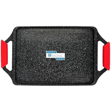briebe Black Titanium Bistecchiera Induzione, Antiaderente Titanio, Alluminio Fuso, Padella Piastra Griglia 43x25cm, Rivestimento senza PFOA, Manici in Silicone, Vitroceramica, Gas, Forno