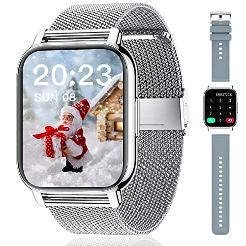 Popglory Smartwatch Uomo Donna, 2 cinturini Orologio Chiamate e Whatsapp, Contapassi Assistente Vocale, Orologio Digitale 24H Cardiofrequenzimetro, Pressione Sanguigna SpO2 Sonno, per Android iOS