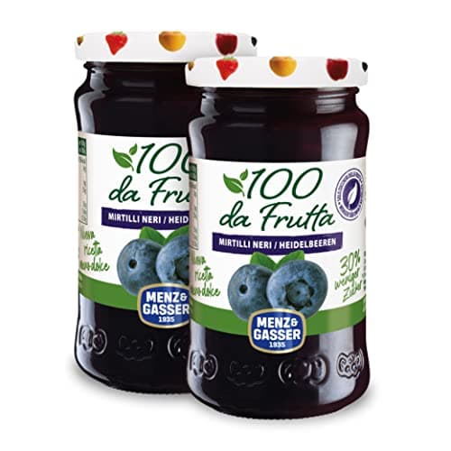 Menz&Gasser, Composta di Mirtilli Neri 100Dafrutta, 100% Frutta IQF di Alta Qualità, 100% Made in Italy, Naturalmente Senza Glutine, Vegan, 2 Vasi x 240 g