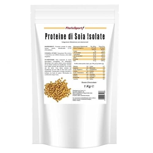 Proteine di Soia Isolate Cioccolato 1000 g in Polvere - FlorioSport | 91% Proteine Vegetali adatte a Vegani e Vegetariani. Senza Lattosio, Glutine, OGM, Zuccheri ed Edulcoranti Artificiali.