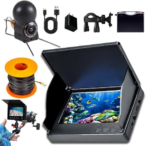 Colitt - Underwater Fishing Camera, 50/65/100/165ft Cable Ice Fishing Fish Finder, with 220° Wide Angle, 4.3Inch Infrared Night Vision, Portable Fish Finder for Ice Lake Sea Boat Fishing (Gold-50M)