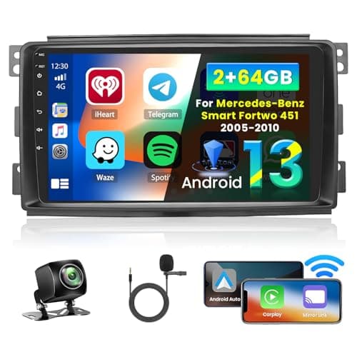 Inefala 9 Pollici Autoradio Android 13 per Mercedes-Benz Smart Fortwo 451 2005-2010 2 DIN Schermo (2+64GB) con Wireless CarPlay Android Auto FM RDS GPS Bluetooth WiFi Comandi al Volante