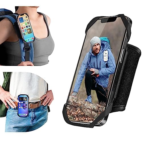 Cikyner Portacellulare da Zaino, Portacellulare 2 in 1 per Cinturino da 4-7 cm di larghezza Zaino Portacellulare da Cintura Girevole e Staccabile a 360° per iPhone da 4,5-7'' per Escursioni