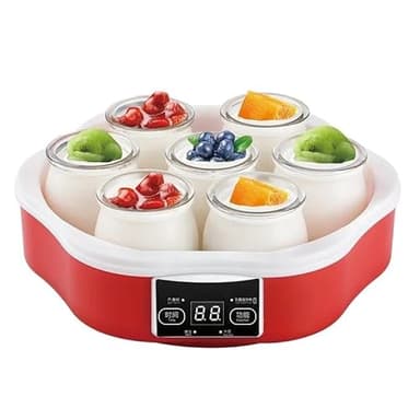 KUOYTT Fai da Te, la Migliore yogurtiera Digitale con 7 barattoli - Elettrica, compatta, Macchina con Timer con Display a LED, contenitori in Vetro da 1,4 l/vasetti per Yogurt - per prepa