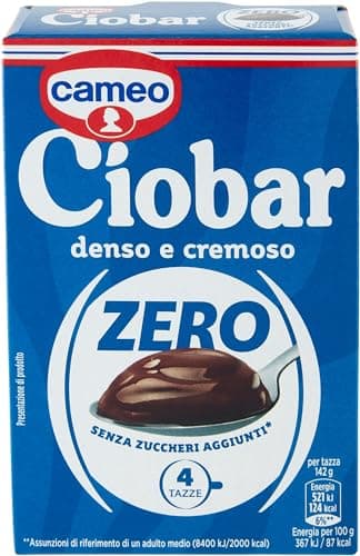 Cameo Ciobar Zero Senza Zuccheri Aggiunti (Contiene Naturalmente Zuccheri) Cioccolata Calda, Preparato per Bevanda al Gusto Cioccolato Denso e Cremoso per 4 Tazze, Adatto alla Preparazione Vegana 76 g
