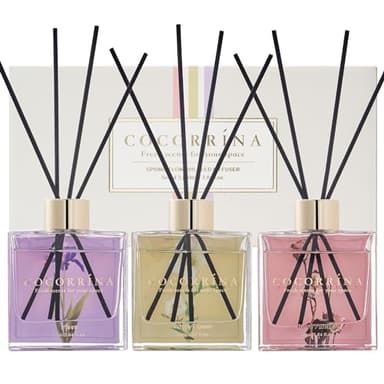 Cocorrína Profumatore per Ambienti, 3 Pack/ 90ml Fiore Bianco/Iris/Fantasia di Rose Diffusore Profumo Ambiente con 24 Bastoncini, per Bagno, Appartamento, Decorazione Della Casa