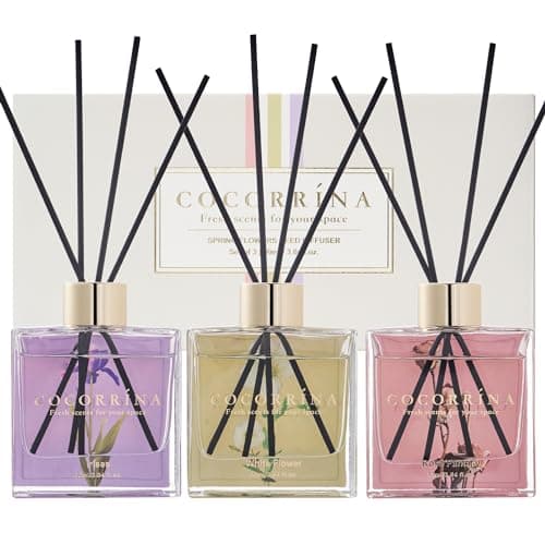 Cocorrína Profumatore per Ambienti, 3 Pack/ 90ml Fiore Bianco/Iris/Fantasia di Rose Diffusore Profumo Ambiente con 24 Bastoncini, per Bagno, Appartamento, Decorazione Della Casa