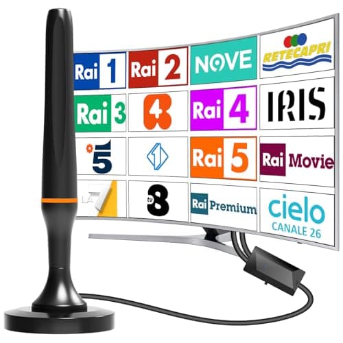 Antenna TV Interna Digitale, Potente Antenna Amplificatore HDTV Digitale 260KM+ Miglia-Base Magnetica per TV Portatili, Supporto 4K 1080p VHF UHF DVB-T/DVB-T2