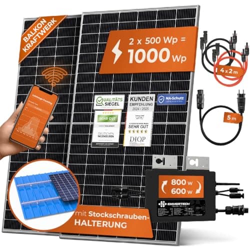 Solarway Centrale elettrica da balcone 870 W, 800 W, uscita regolabile 600/800 W, 2 x 435 W, in vetro bifacciale / vetro completamente nero, moduli solari sì, inverter con app e WiFi, plug & play