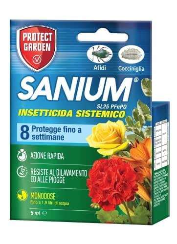 Protect Garden Sanium SL 25 PFnPO, Insetticida Sistemico Concentrato. Elimina Afidi, Cocciniglia. Rapida Azione Abbattente. Fino a 8 Settimane di Protezione. 5ml