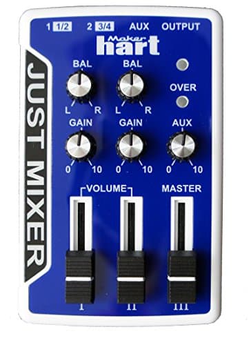 JUST MIXER Mixer Audio – Mixer Portatile Tascabile Alimentazione Batteria/USB con 3 Canali Stereo (3.5mm) con Switch On/Off (Blu)