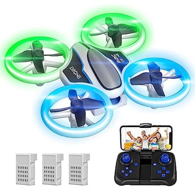 Mini Drone con Telecamera 720P HD per Bambini e Principianti, Droni Quadricottero RC con Luci LED e 3 Batterie, Giocattolo Regalo per Ragazzi e Ragazze, Verde