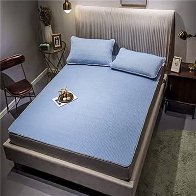 Topper per materasso in gel rinfrescante con federa, pieghevole, in seta di ghiaccio, per l'estate, comodo e fresco, dimensioni 1,5 x 2 m, colore: blu